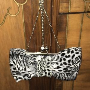 Animal print bowtie clutch/bag with shoulder chain